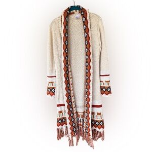 R&R Collection Boho Southwestern Fringe Open Cardigan Sweater S/M Festival‎